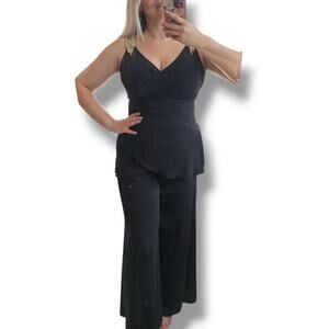 Vintage Janine Two Piece Set Black Flare Pants Set Formal Evening Embellished M